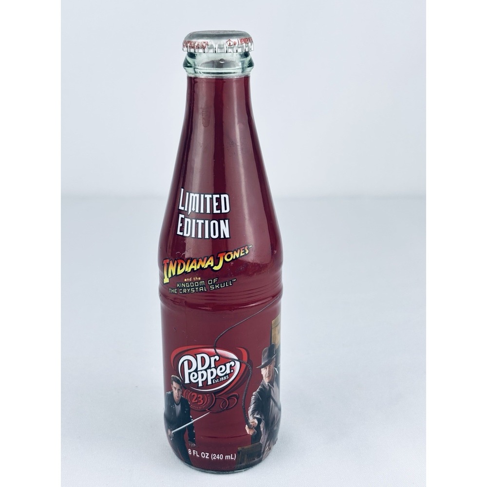 Dr. Pepper 8 oz. Glass Bottle Indiana Jones Kingdom of Crystal Skull -2008 NOS